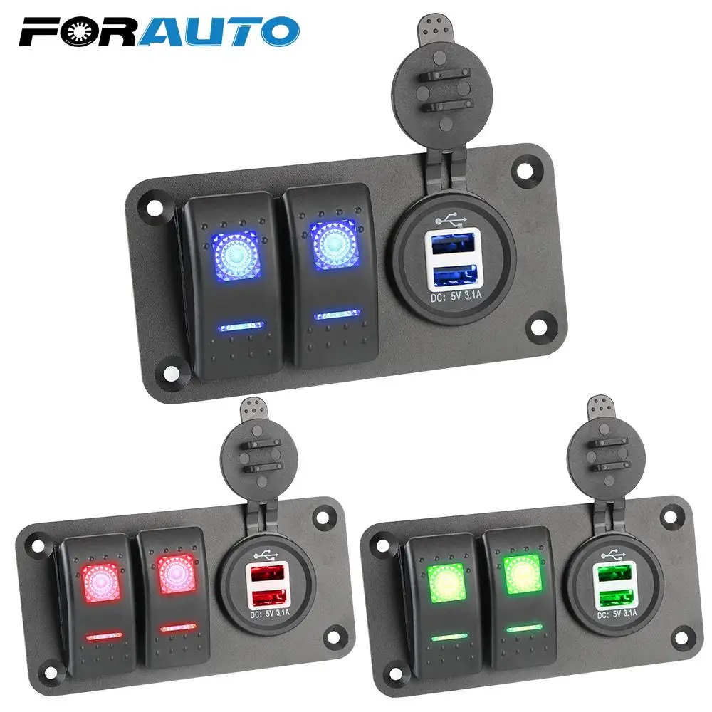 

12-24 В контурный переключатель, светодиодный кулисный переключатель, панель с двойным usb-портом, внутренние части, автомобильное зарядное ус...