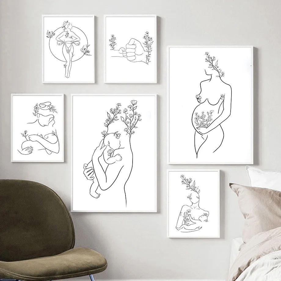 

Vintage Family Love Mom Baby Hand Line Wall Art Canvas Painting Nordic Posters And Prints Wall Pictures Kids Room Nursery Decor
