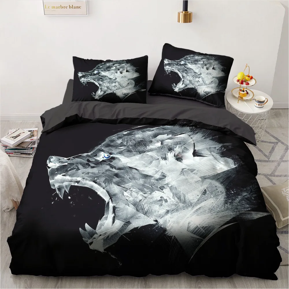 Набор постельного белья Black Bedding Set Wolf 3D: комплект наволочек с 3D-изображением волка, предметы домашнего декора, постельные принадлежности, одеяла и покрывала в современном стиле. Размеры: одноместные, полуторные, двухместные и королевские. Прода