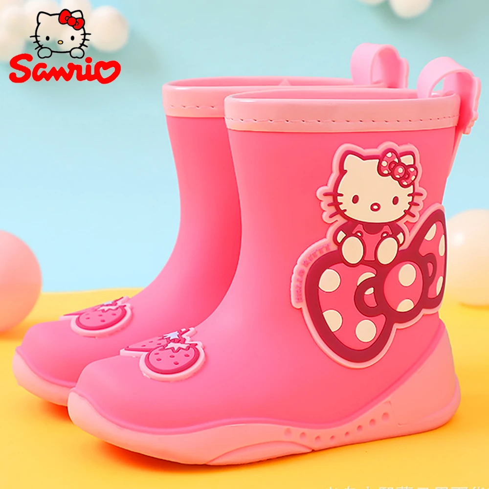 Hello Kitty Children's Cartoon Rain Boots For Girls Fashionable Lovely Outdoor Casual Shoes Kids Antislip Waterproof Middle Boot