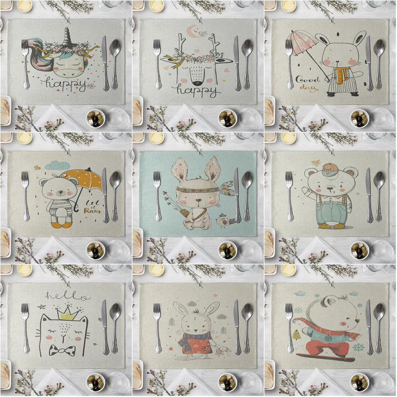 Мультяшные олени с принтом медведя слона подставки для обеденных столов