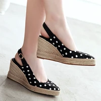 high heels platform slingback pumps pointed toe espadrilles wedges shoes for women spring summer polka dot lady shoes large size