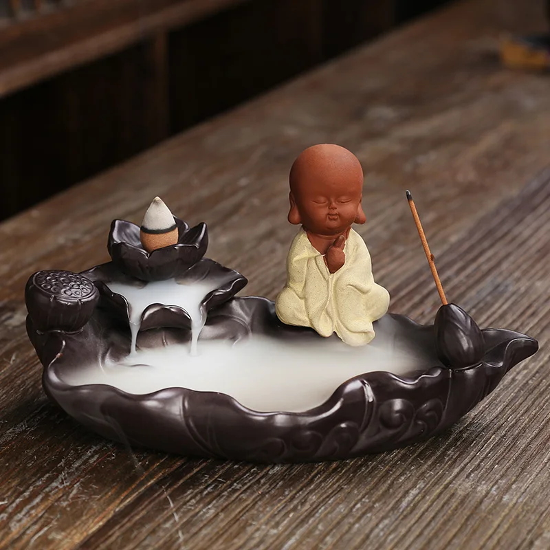 

Ceramic Little Monk Backflow Incense Burner Creative Lotus Pond Night Backflow Sandalwood Incense Burner Decoration Ornaments