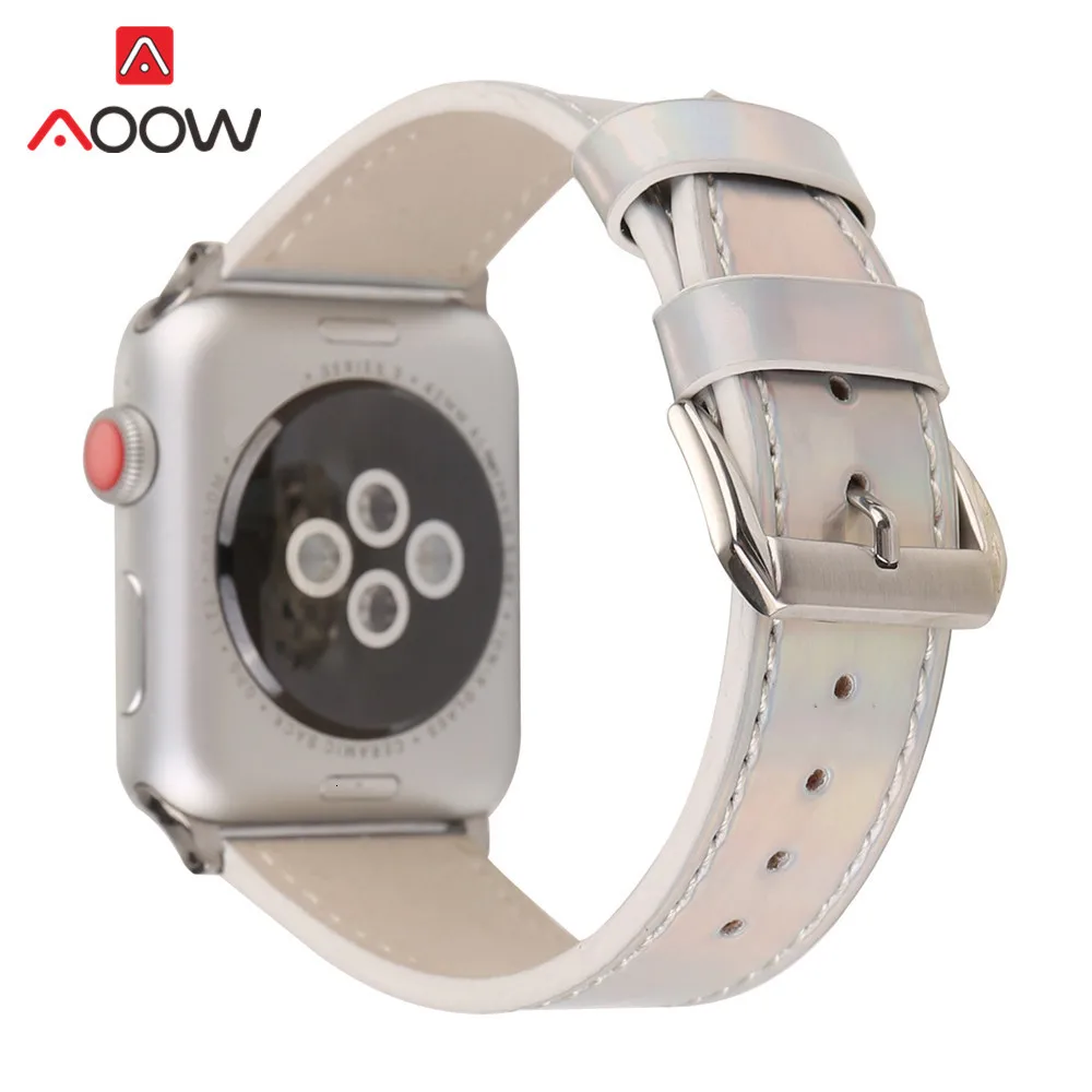 Модный Цветной кожаный ремешок для Apple Watch iwatch 4, 40 мм, 44 мм, 38 мм, 42 мм, лазерный ремешок для мужчин и женщин