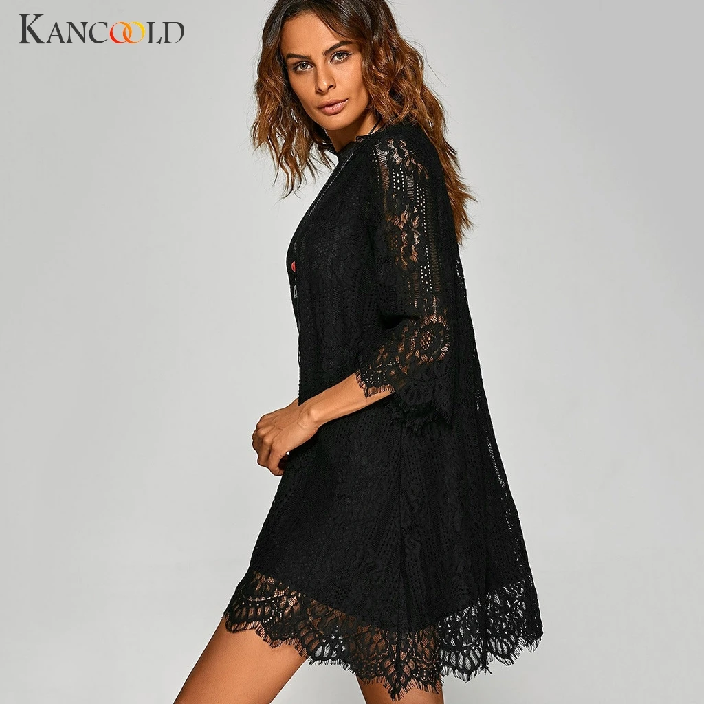 KANCOOLD Ажурное белое платье сексуальное женское Мини шифоновое полупрозрачное с