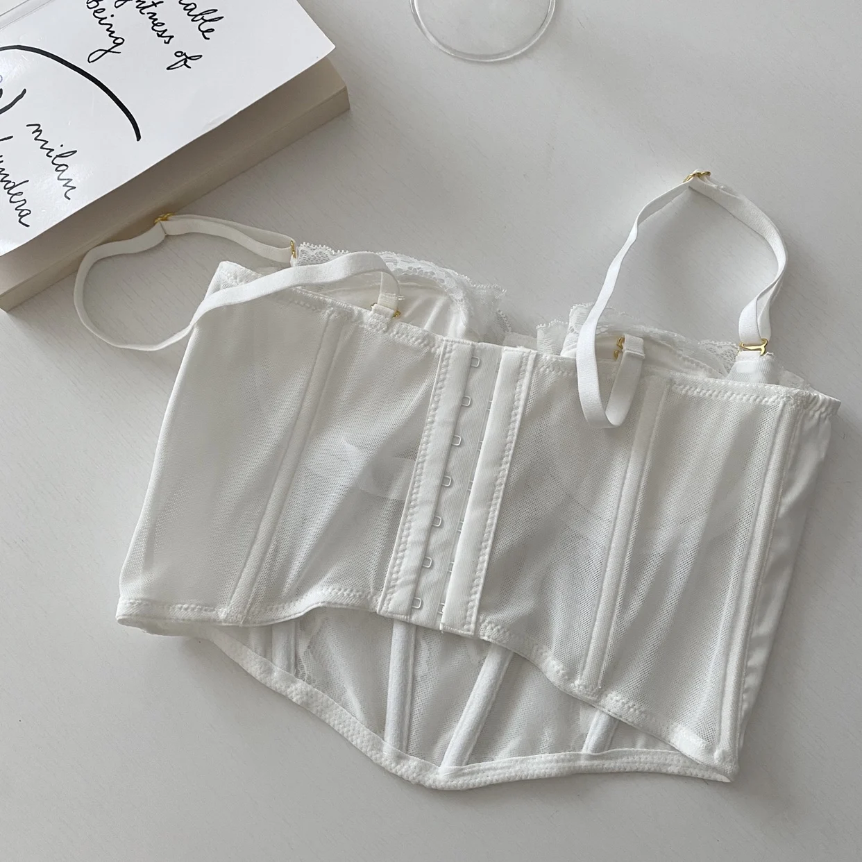 Three-dimensional embroidered bra sexy lace fish bone corset widened breasted with steel ring 2/1 half cup bralette underwear