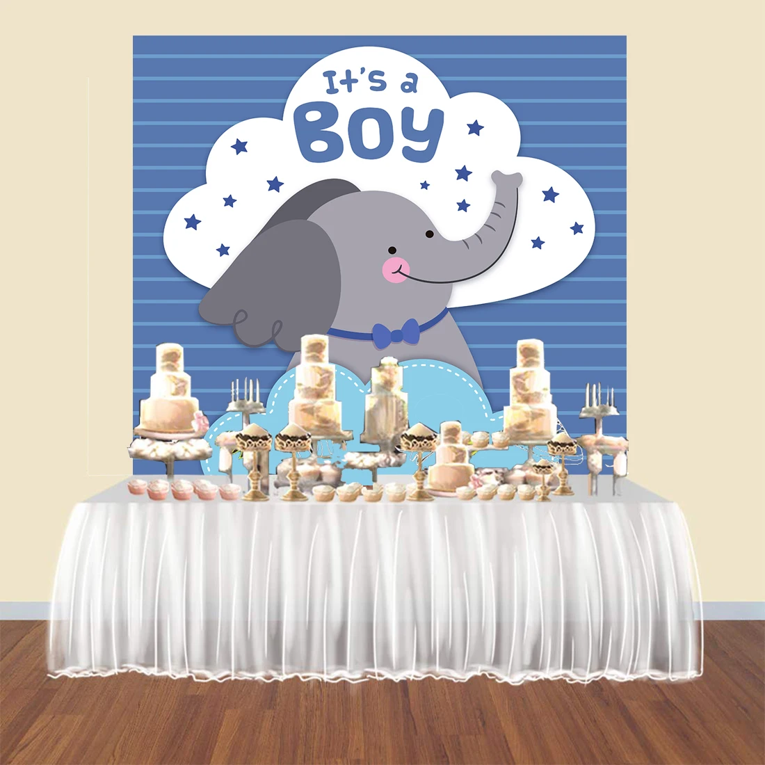 BEIPOTO это мальчик baby shower фонов для фотосъемки с голубым слоном стола торта баннер