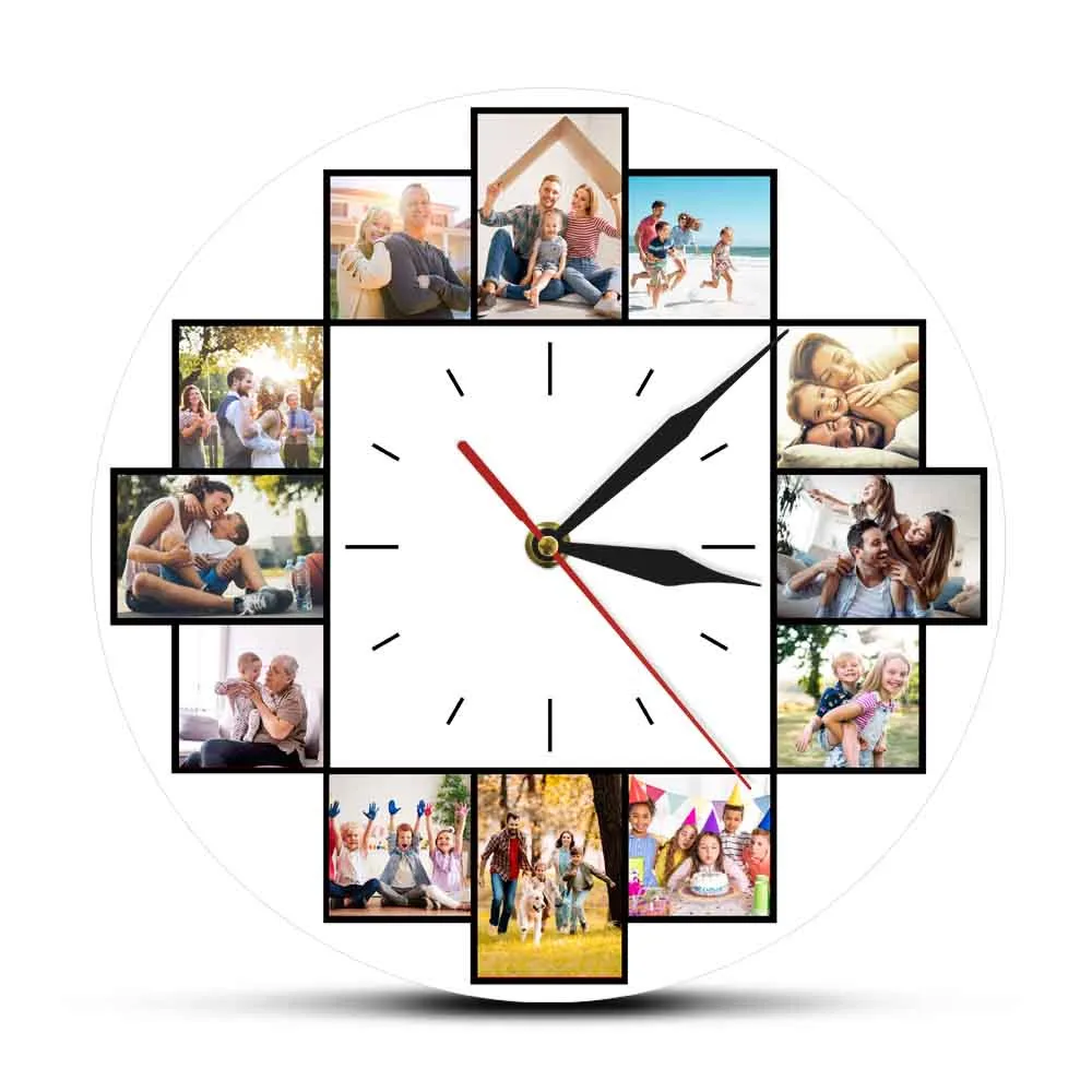 

Custom 12 Instagram Family Photos Collage Acrylic Printed Wall Clock Personalized Picture Wall Hanging Watch Housewarming Gift