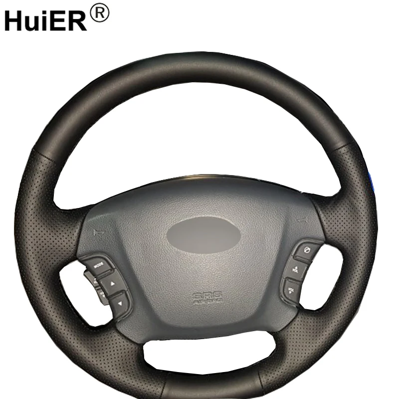 HuiER ручной швейный чехол рулевого колеса автомобиля дышащая Нескользящая черная