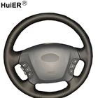 Чехол рулевого колеса автомобиля HuiER для ручного шитья, дышащая Нескользящая черная кожа для Kia Carens 2007-2011, аксессуары для стайлинга автомобиля