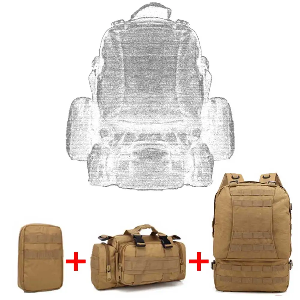 

3 in 1 molle military tactical bag men waterproof army rucksack backpack 50L large capacity hiking climbing trave hunting bags