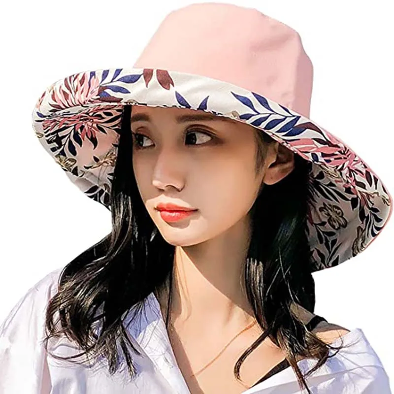 

Fashion Summer Bucket Hats For Women Big Brim Panama Cap Korean Style Print Sunhat Beach Double-Sided Fisherman Hat Visor панама