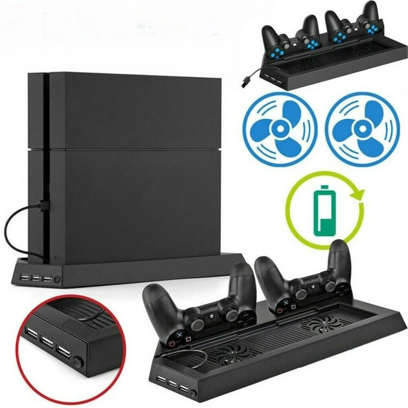 

Controller Charging Dock Station Stand For PS4 Cooling Stand Fan Dual Charging Dock With USB HUB Ports PlayStation 4