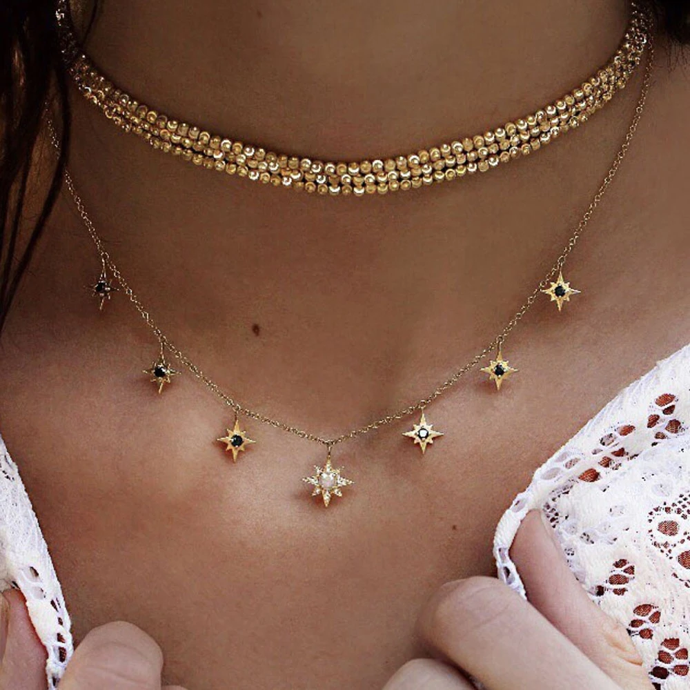 Boho винтажное модное многослойный ожерелье s для женщин Многоэлементный геометрический Хрустальный каменный кулон длинное ожерелье подарок ювелирные изделия