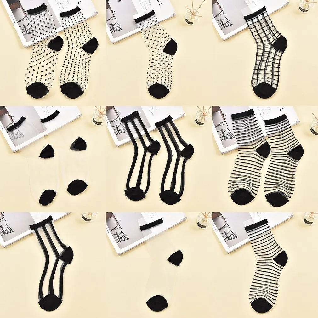 Модные супер тонкие шелковые носки средней длины с кристаллами Дышащие