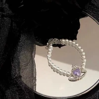 korean fashion purple heart crystal bracelets for women elegant planet rhinestone imitation pearl bracelet bangle jewelry gift
