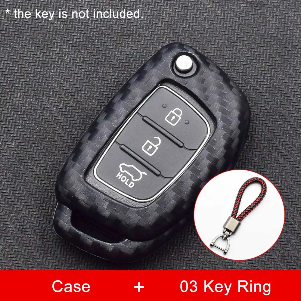 Case and 03 Key Ring Карбоновый силиконовый чехол для ключей от машины для hyundai Sonata Santa Fe Tucson IX30 IX35 IX45 Складной Дистанционный брелок крышка брелок защитная сумка - Название цвета: Case and 03 Key Ring