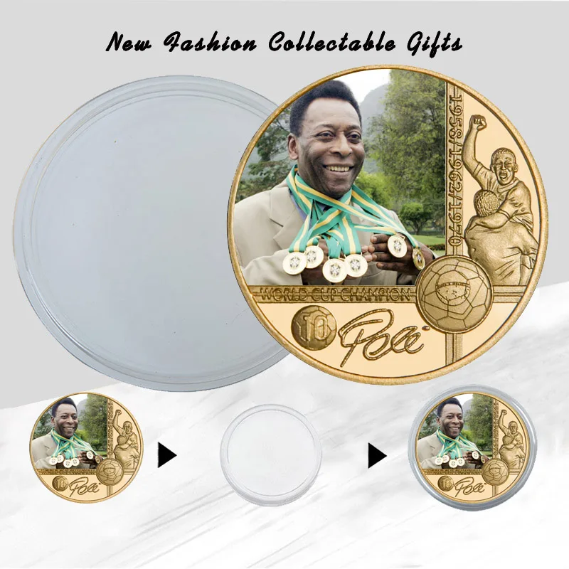 

The King Of Football Pele Gold Plated Commemorative Coin Set with Coin Holder Football Challenge Coins Souvenir Gift for Him