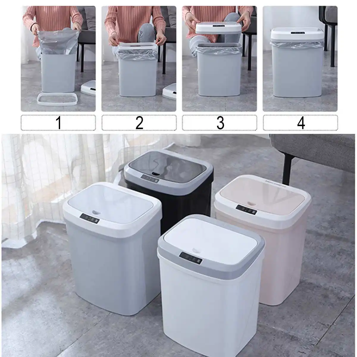 

4 Gal 15L Large Capacity Touchless Infrared Motion Sensor Automatic Induction Smart Trash Can Household Kitchen Garbage Bin