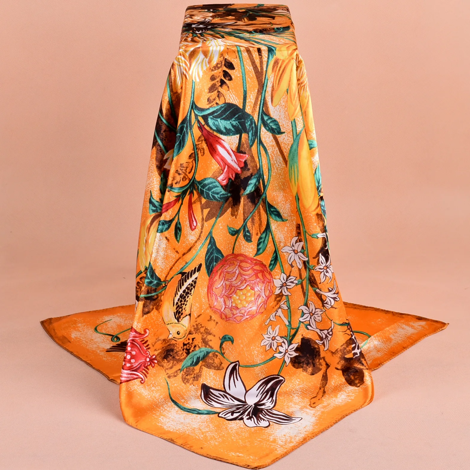 Весенне летний цветной шелковый шарф с масляным цветочным принтом Женский