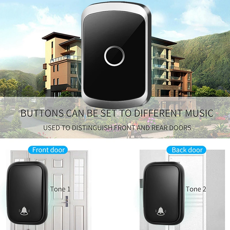 

CACAZI Self-powered Waterproof Wireless Doorbell No Battery Need 60 Chimes 150M Remote Cordless Home LED Door Bell US EU UK Plug