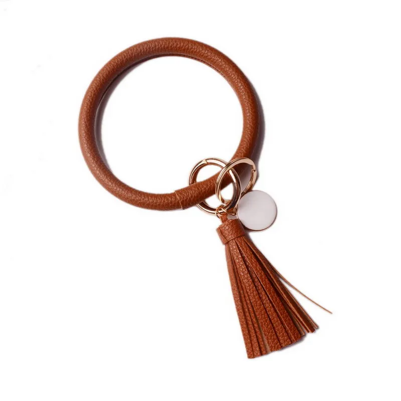 DZ0090 brown Новинка от Rainbery, модный многофункциональный брелок с кисточкой, эмалированный брелок из искусственной кожи, Круглый браслет с монограммой, брелок для женщин и девушек - Цвет: DZ0090 brown