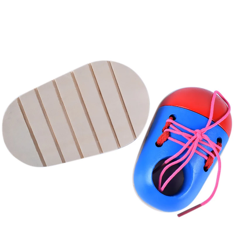 Wooden Toys Lacing Shoes For Children Montessori Learning Educational Toys Games Popular Toy Tie Shoelaces Toy Toddler Creative images - 6