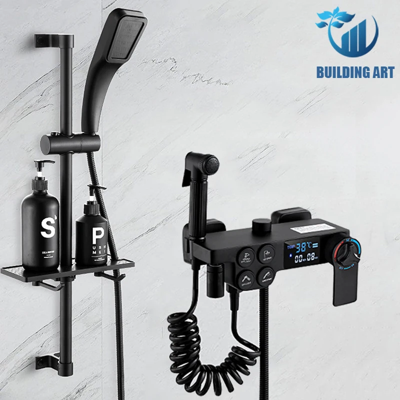 

Black Thermostatic Bathroom Shower Faucet Rain Shower Faucet Set Bathtub Faucet Mixer Crane Bidet Faucet Digital Display