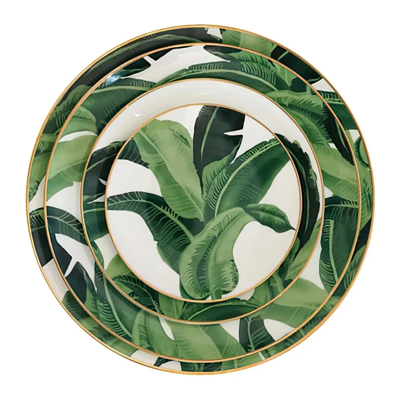 

Ceramic Plate Nordic Phnom Penh Banana Leaf Bone China Dinner Plate Wedding Hotel Western Food Steak Plate MultiSize Kitchenware