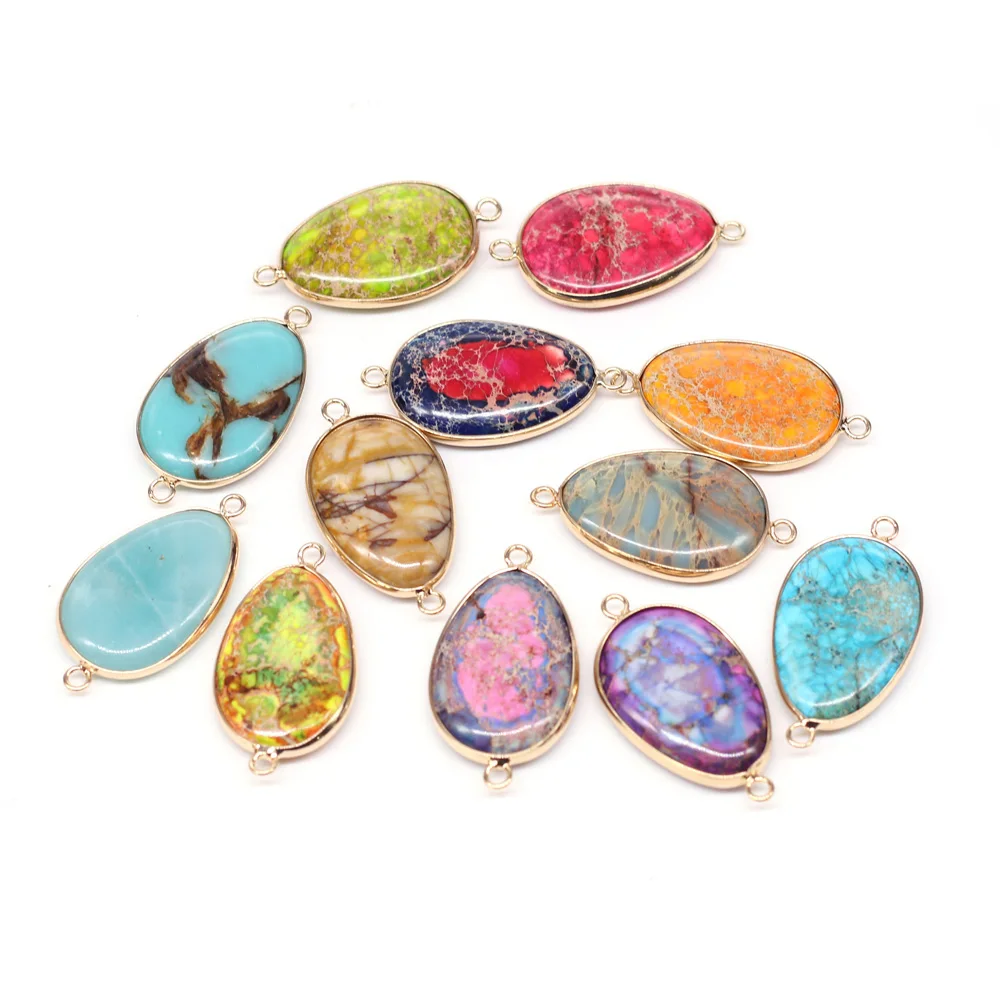 

Trendy Natural Emperor Stone Pendant Connector Colorful Charms for Jewelry Making DIY Necklace Bracelet Accessories Size 20x40mm