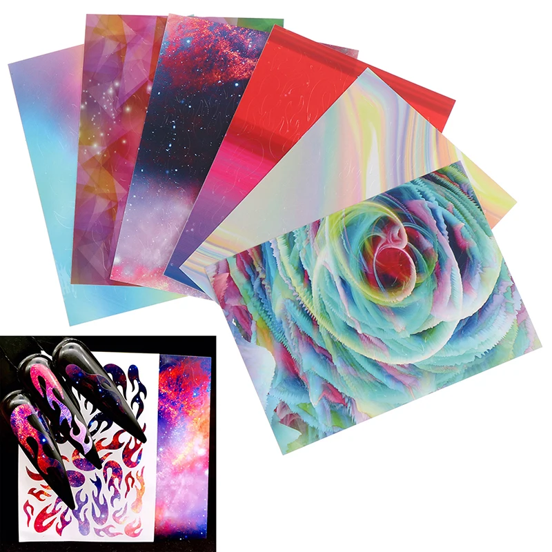 6 шт./компл. полоса голографическая лента нейл арта Стикеры огненный дизайн 3D