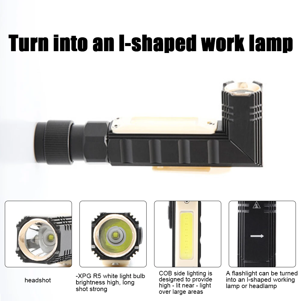

Pen Buckle Tail Magnet Work Light USB Rechargeable Battery Powerful XPG Torch Side COB Light Multifunctional LED Flashlight