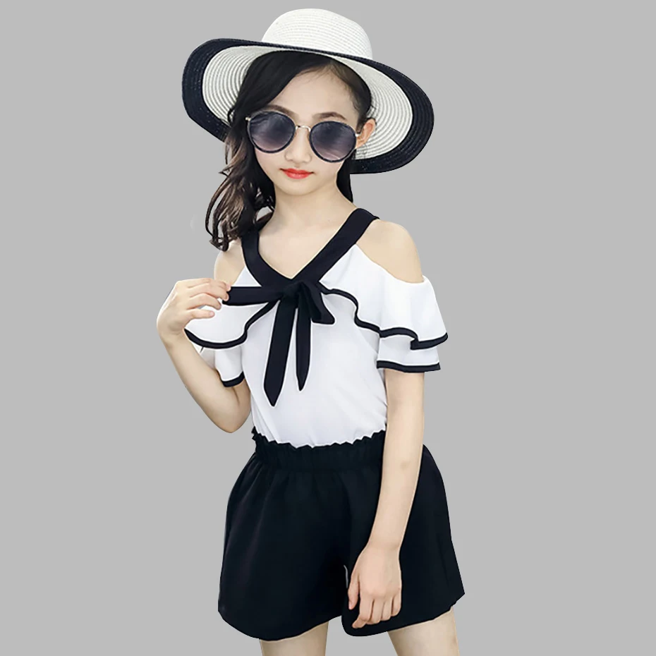 Комплект летней одежды для девочек комплект детской с открытыми плечами 6 8 12 лет