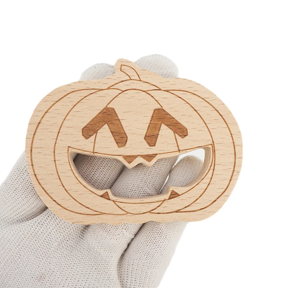 Chenkai 50pcs Wooden Pumpkin Teether Nature Baby Rattle Grasping  Fidget Toy DIY Organic Eco-friendly Wood Gift Accessories