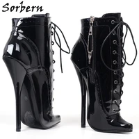 sorbern lockable zipper ankle boots for women ballet high heels sexy fetish shoe drag queen transgirls booties lace up plus size