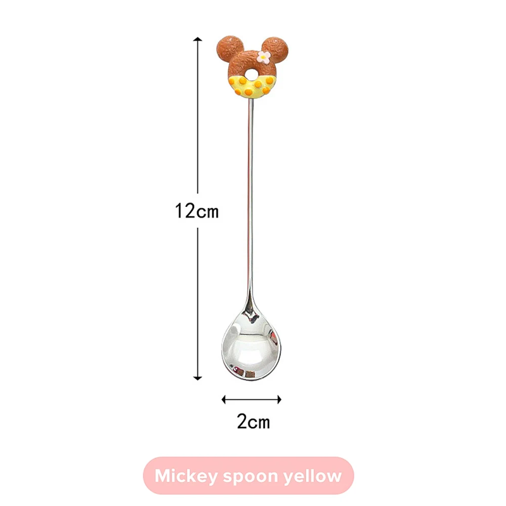 

onut Fork Spoon Dessert Fruit Fork Coffee Mixing Spoon Cartoon Stainless Steel Long Handle Spoon Fork Portable
