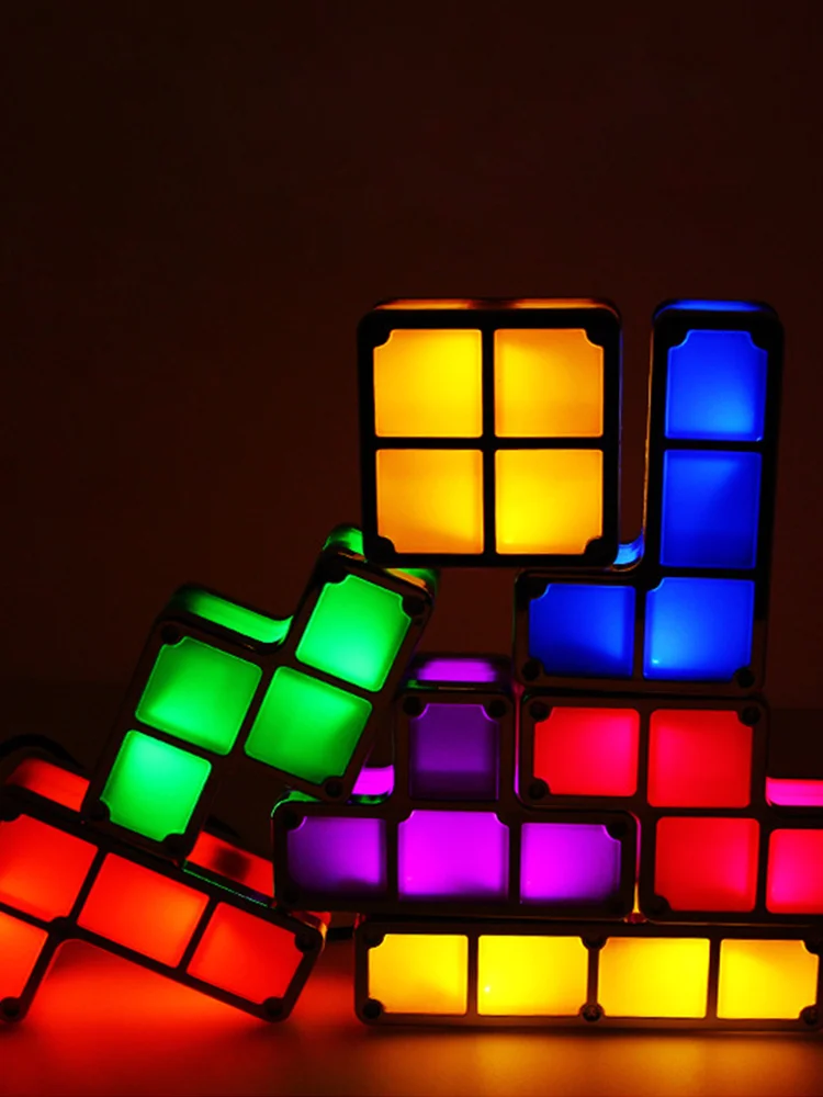 

DIY Tetris Puzzle Light Stackable LED Night Light Constructible Block Desk Lamp 7 Colors Novelty Toy Children' s Gift