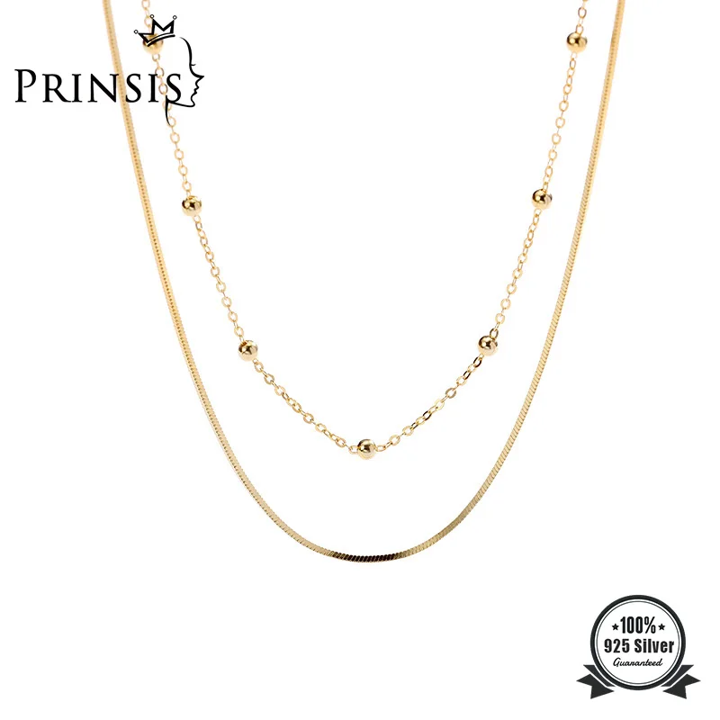 PrinSis двойной Слои цепи ожерелье 100% 925 серебряное из бисера Стиль ювелирные