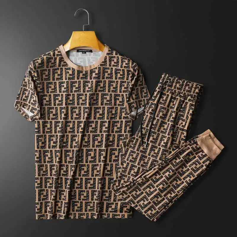 

Boutique men's 2021 summer double F letter printed short sleeve T-shirt casual suit men's trend half sleeve two piece set