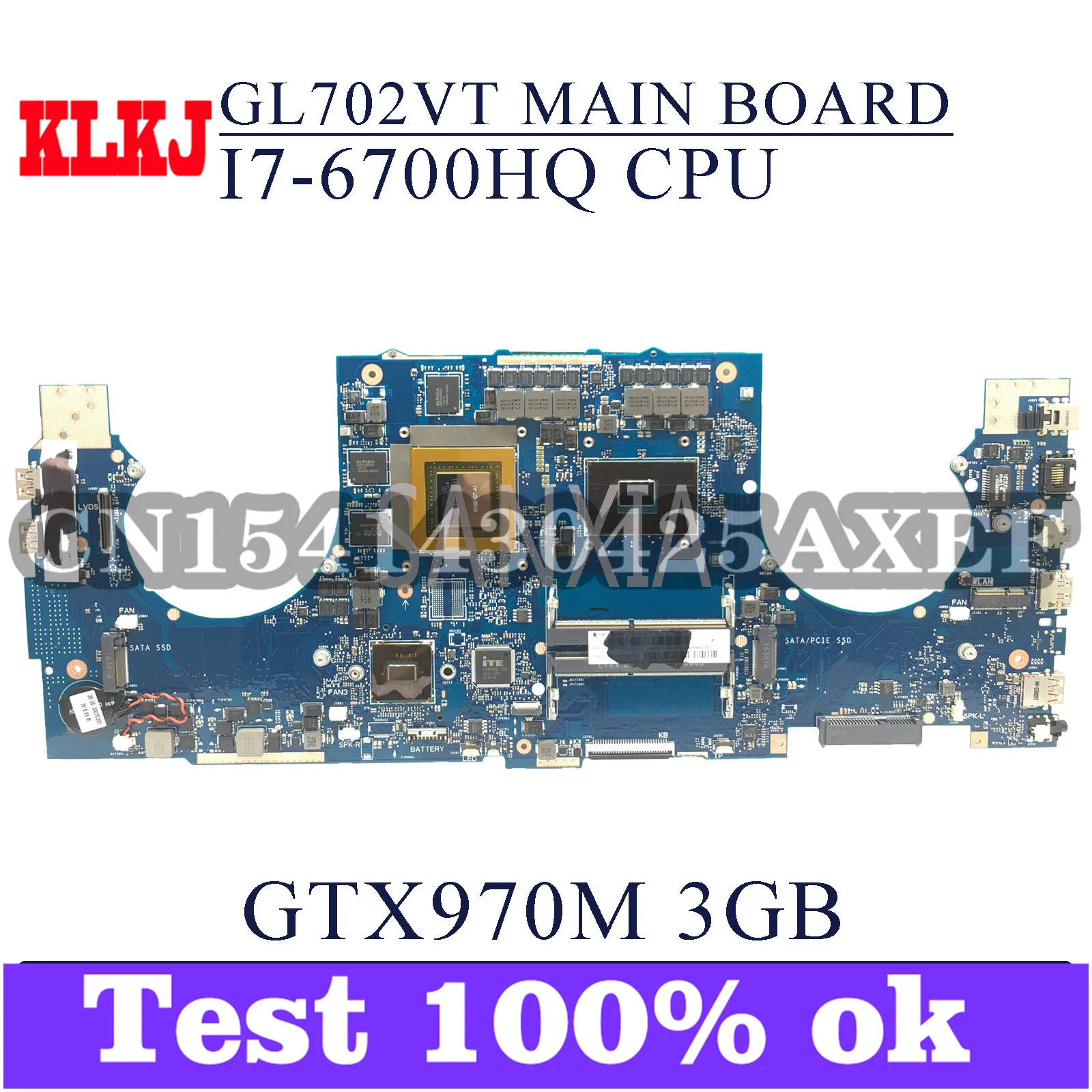 

KLKJ GL702VT Laptop Motherboard For ASUS ROG Strix GL702VT Original Mainboard I7-6700HQ GTX970M-3G