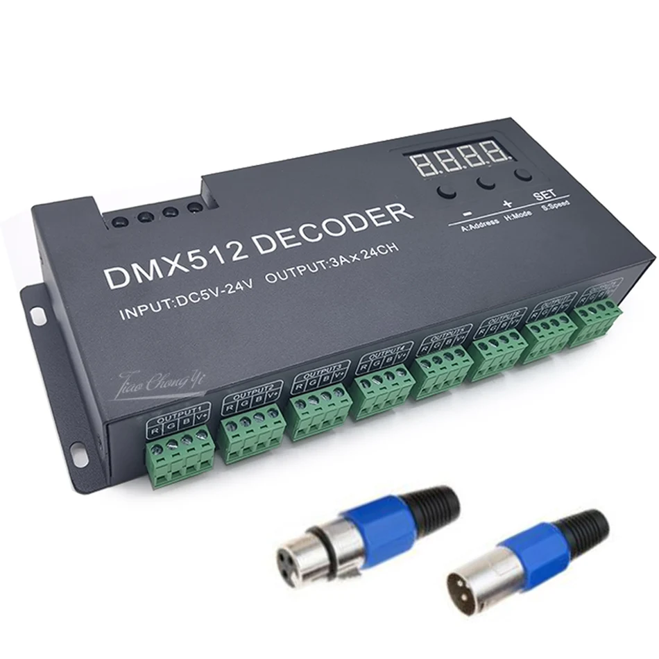 DMX512 Decoder 24Channel with Digital Display 72A Dimmer PWM Driver DC5V-24V 24CH RGB Tape Strip Light Controller