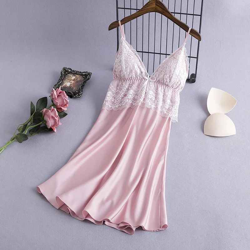 pink Fiklyc, нижнее белье, шелковые пижамы для женщин, костюм для сна, новинка, летняя Пижама, mujer, сексуальное кружевное белье, женская пижама, атласная, лучшее - Цвет: pink