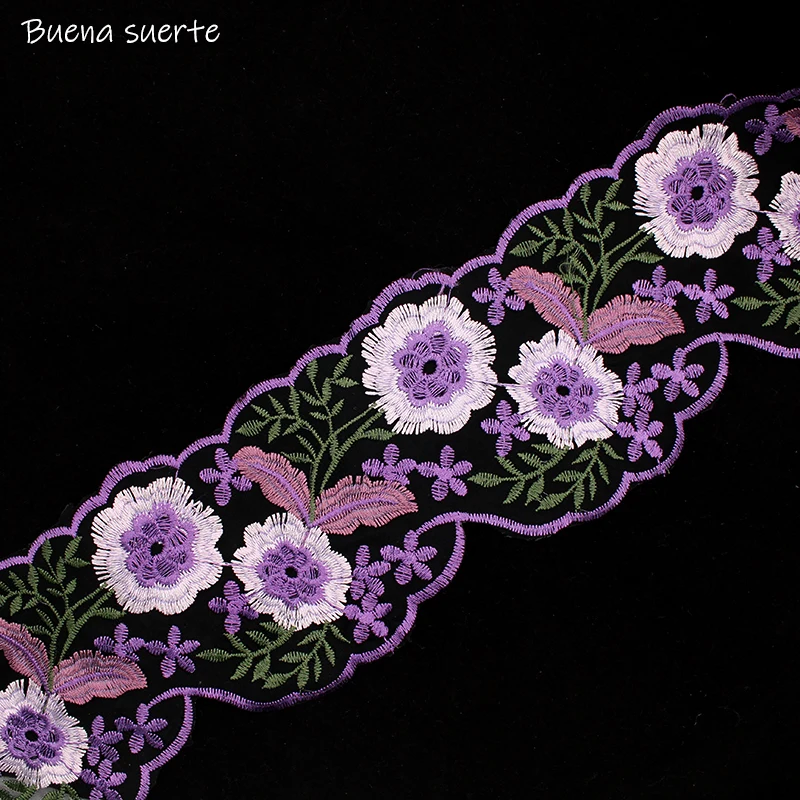 1 ярд красочный цветок красный кружевной край отделка Лента ткань вышитая