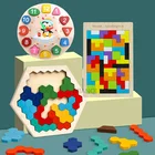 Красочный 3D пазл, деревянные игрушки, Высококачественная Математическая головоломка Tangram, детские дошкольные воображения, обучающие игрушки для детей