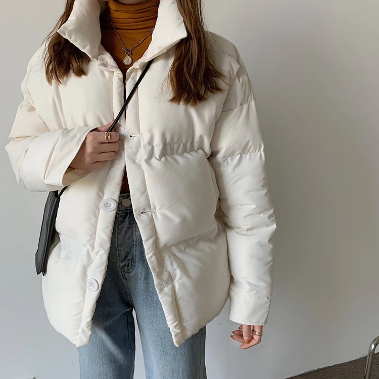 

2021 Casual Thicken Warm Cotton Padded Coats for Women Winter Loose Turtleneck Long Sleeve Single-breasted Female Parka
