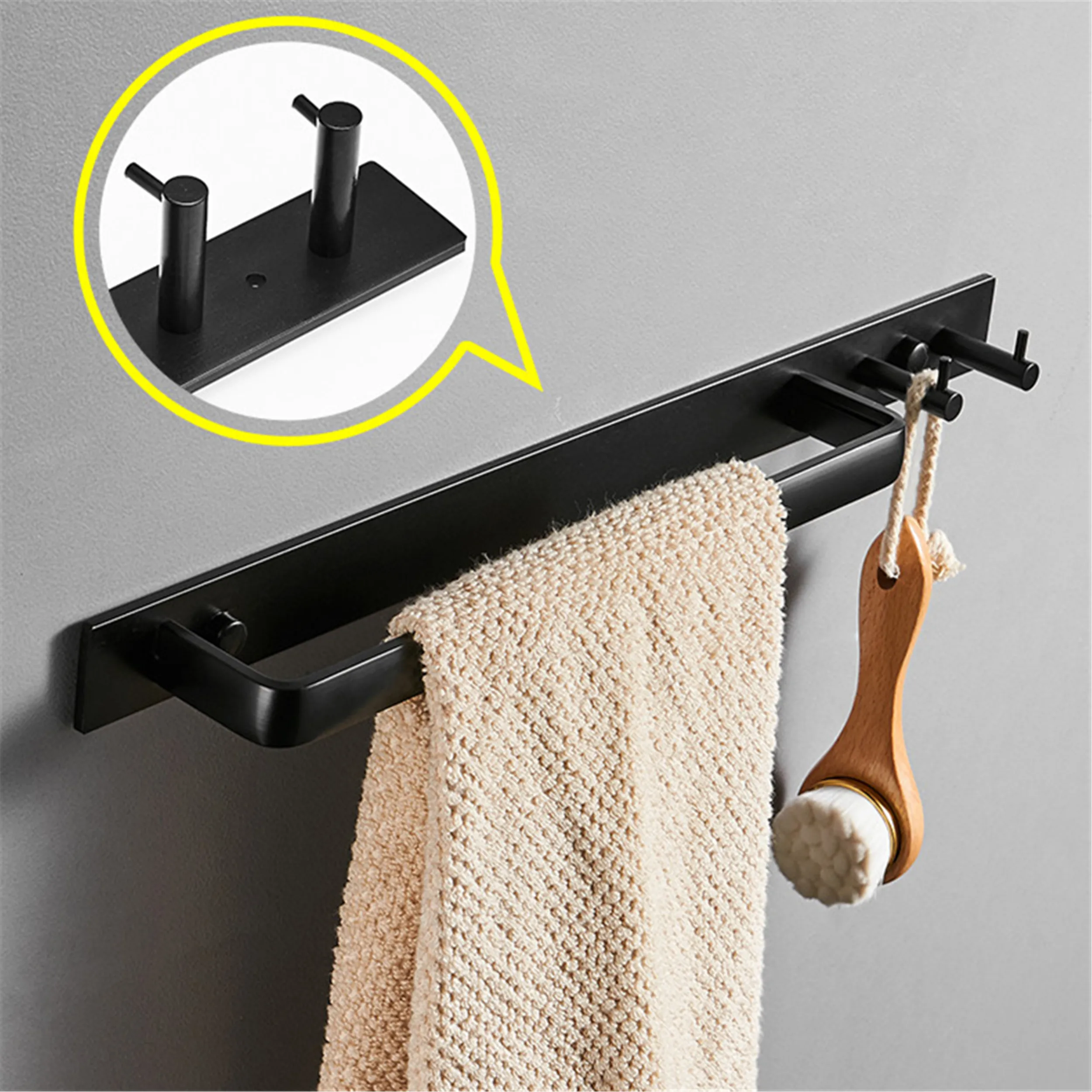 

Space aluminum Black Towel Bar Wall Mounted Bathroom Towel Rack With Double Towel Hooks Bathroom Hardware Pendant