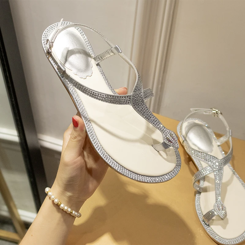 Женские пляжные сандалии с открытым носком кристаллами для отпуска 2020 | Обувь