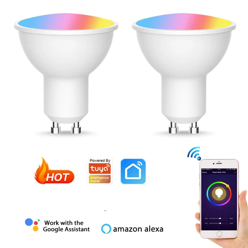 

WiFi GU10 Smart Light Bulb 4W RGB+CW Tuya Smart Life App Remote Control Spotlight Timing Function Works With Alexa Google home