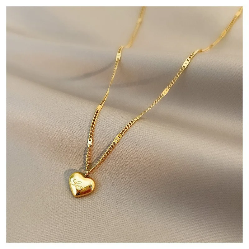 Ожерелье из нержавеющей стали в форме сердца для женщин золотое ожерелье с