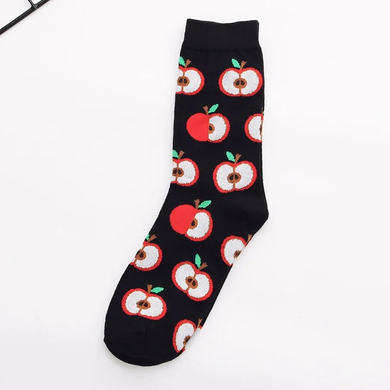 Black Fashion personality funny long socks ladies casual warm long cotton happy pop hip hop style street tide avocado egg couple socks - Color: Black